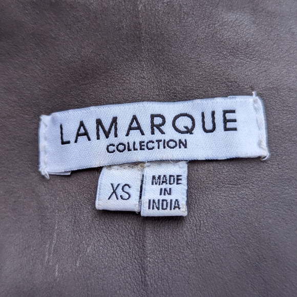 Lamarque Leather Jacket Womens Moto Gray Taupe Long Sleeve Zippers Knit Side - Picture 7 of 11